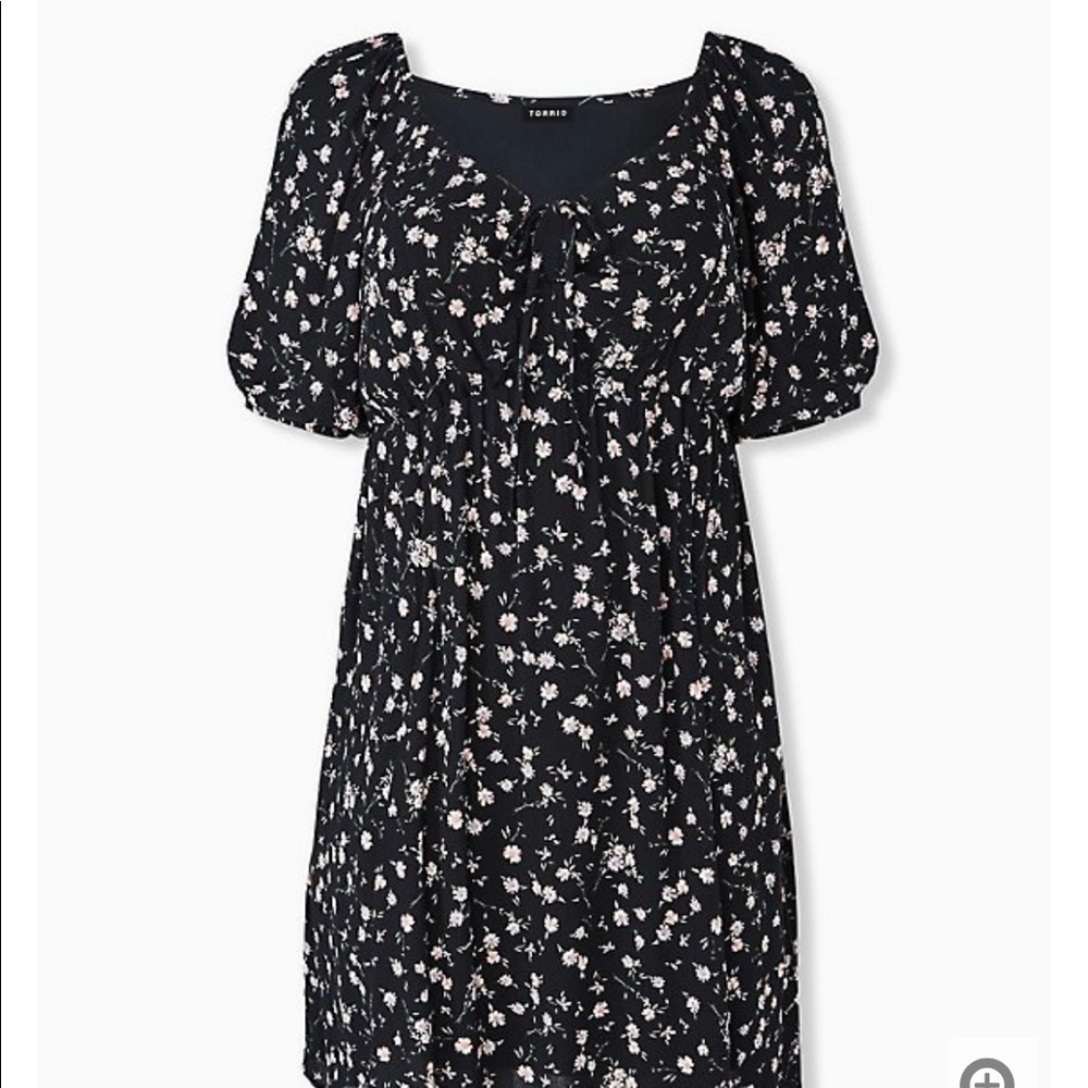 Black Floral Crinkle Gauze Puff Peasant Dress